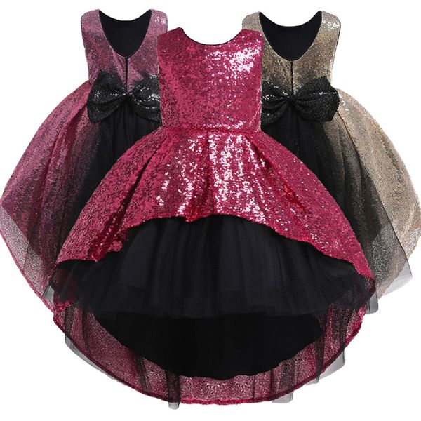 

3-10 years girls dress summer baby girls flower sequins dress party princess dress kids cotton party girls clothing y200623, Red;yellow