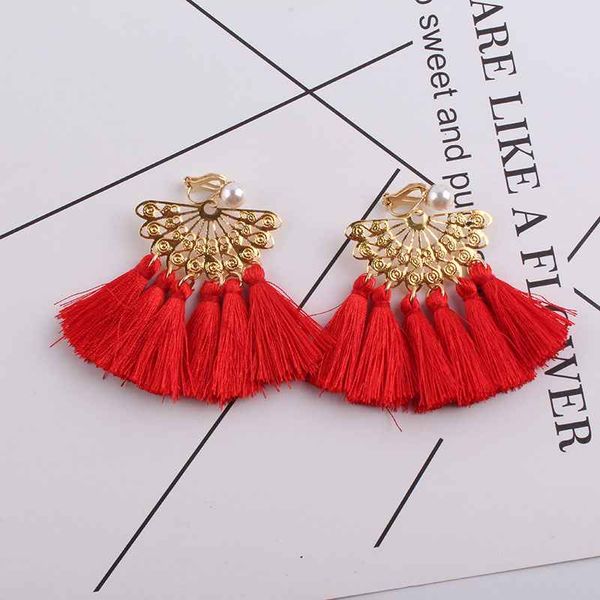 

jio2018 new statement hangs bohemia clip on earrings for no pierced multicolor wedding tassel earrings women's jewelry, Silver