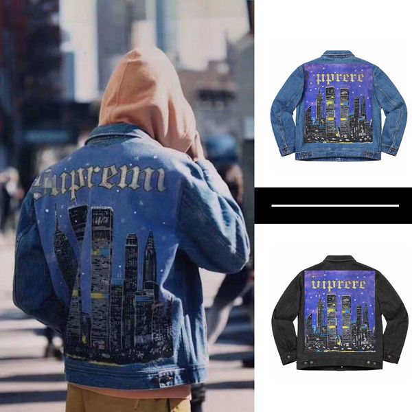 

19ss new york painted trucker jacket denim jacket highstreet fashion women and mens designer jacket, Black;brown