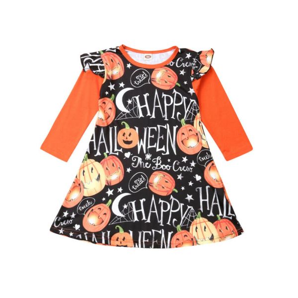 

halloween toddler kids baby girl dress 1-6y long sleeve pumpkin print a-line party dresses clothes, Red;yellow