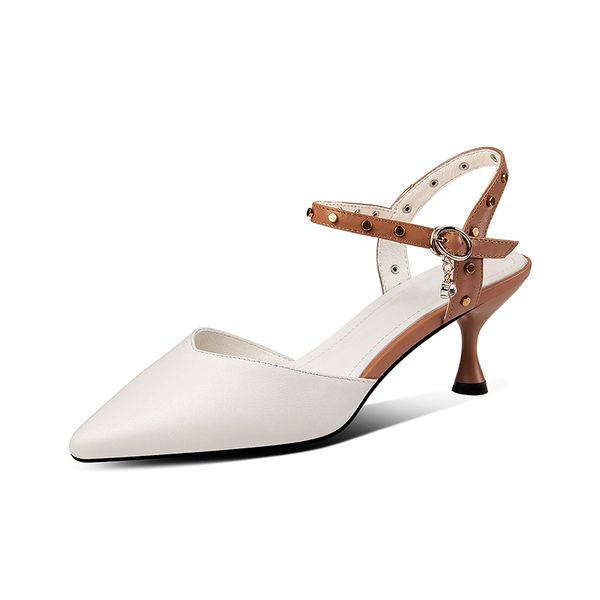 

женская мода сандалии из натуральной кожи 6см тонкий каблук пряжки высокого качества овчины обувь новые зрелые сандалии, Black