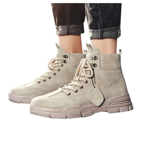

men shoes winter boots men retro autumn winter lace up outdoor boots desert tooling boots male platform casual work shoes, Black