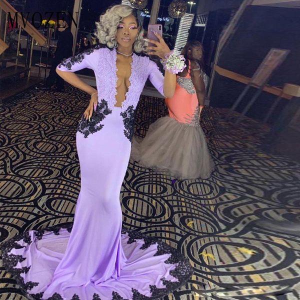 

vestidos mermaid evening dresses long purple half sleeve black appliques satin special occasion dress backless formal gowns, White;black