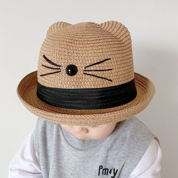 

children's straw hat female beach hat cat korean girls summer sunbonnet baby sun boy fashion