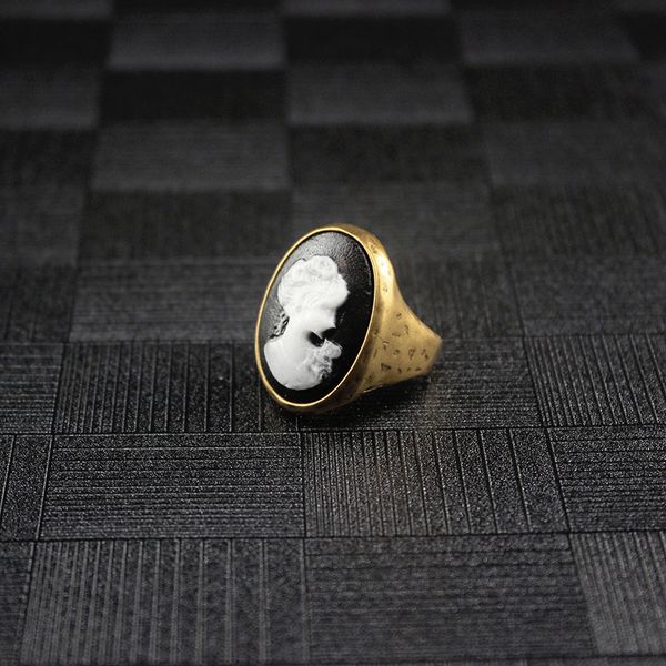 

men vintage big ring female copper rings retro women face d-cameo ring, Silver