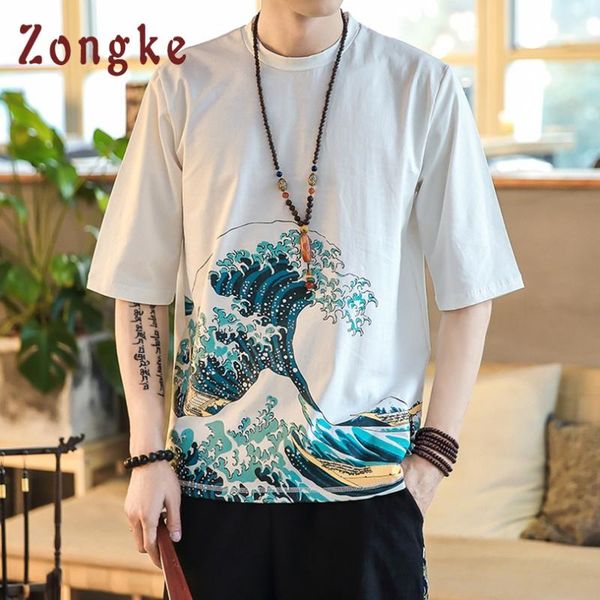 

zongke japan style wave print t shirt men fashions harajuku streetwear funny tshirt men t shirt hip hop t-shirt summer 2019, White;black