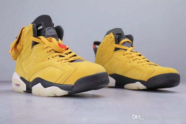 

new travis x houston 6 medium olive men mustard yellow basketball shoes cn1084-200 cactus jack 6s mens sports trainer sneakers