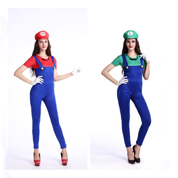 

super mario costume women costume clothing plumber mario bros fantasia super bros costumes for adults, Black;red