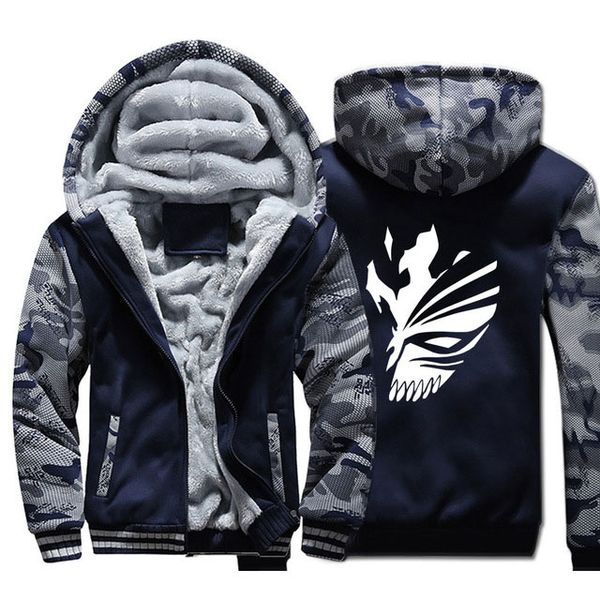 

dopshipping kurosaki ichigo hoodies men hip-hop sweatshirts coats winter thick fleece super warm zipper anime jacket usa size, Black