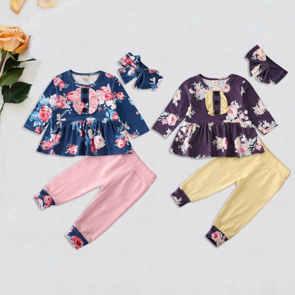 

0-24 months newborn baby girl clothes ruffle flower shirt dress pink yellow pants outfits baby girls casual outfits set, White