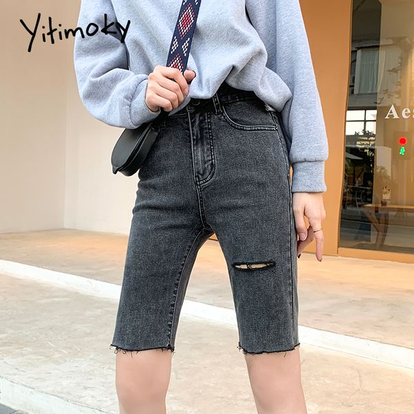 

ripped jean shorts women summer plus size high waist denim biker booty shorts black jeans hollow out casual solid gray blue 2020, White;black