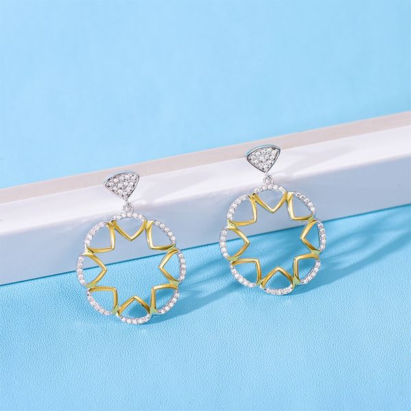 

new design clear crystal hollow pattern stud earrings 925 sterling silver earrings for women tiny polished party earring jewelry, Golden;silver