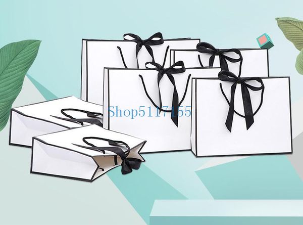 

100шт креативный дизайн черная рамка белая крафт-бумага мешок с ручкой wedding party favor бантом бумажный мешок подарков на заказ логотипа