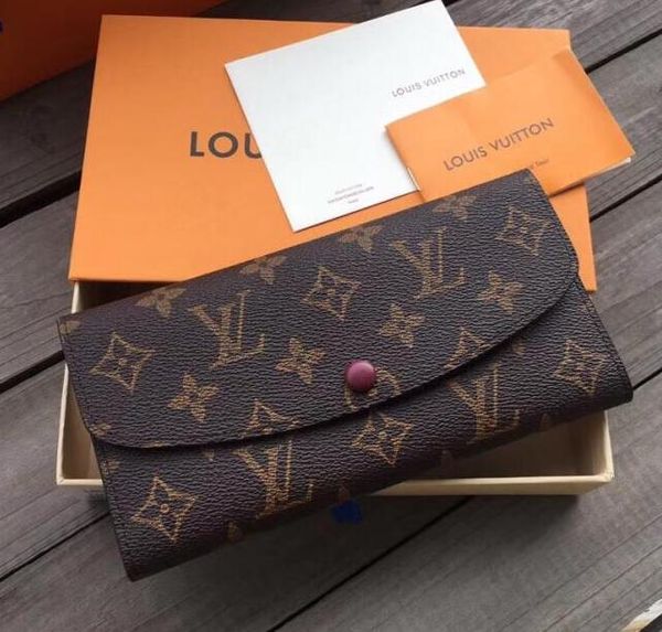 

emilie sarah pallas genuine leather womens luxury long wallets brown leather men designer short wallet fashion hand purse with box, Red;black