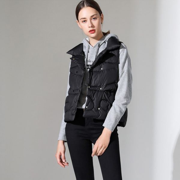 

2020 autumn winter waistcoat warm down vests 90% white duck down jacket woman turn-down collar sleeveless female casual jacket, Black;white