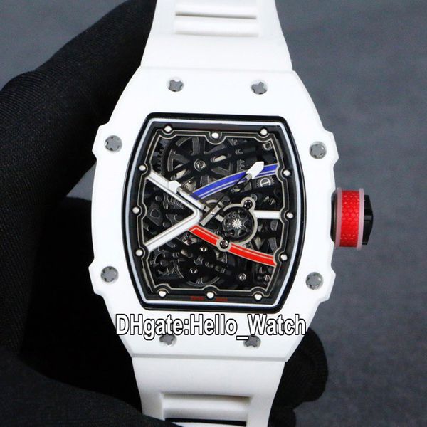 

version new 67-02 miyota automatic mens watch rm67-02 skeleton dial white ceramics case white rubber strap watches hello_watch m-e88, Slivery;brown