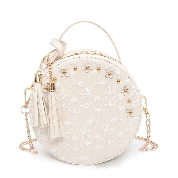 

sweet lady lace handbags 2018 fashion new women tote bag mini round phone bag flower tassel purse chain shoulder messenger