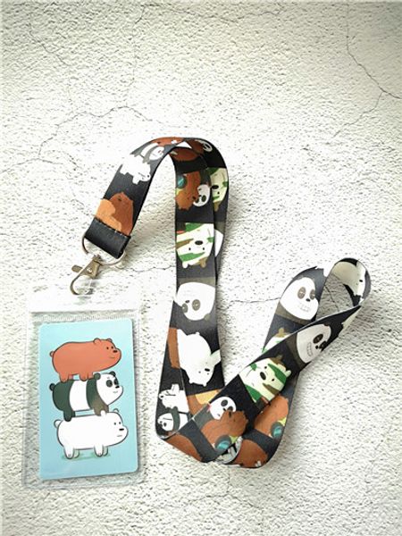 

1pcs anime cute panda pvc named card holder identity badge with lanyard neck strap card bus id holders with key chain, Silver