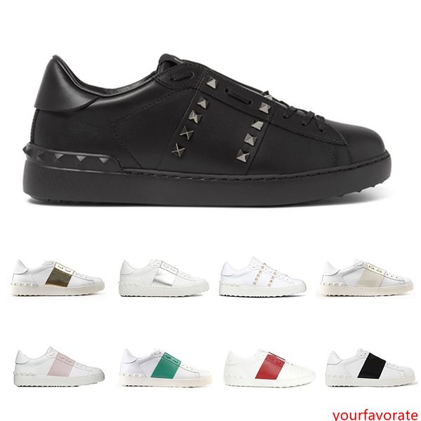

new 2019 designer shoes for men women black rivet sliver black green pink stripe leather walking casual shoe size 36-46