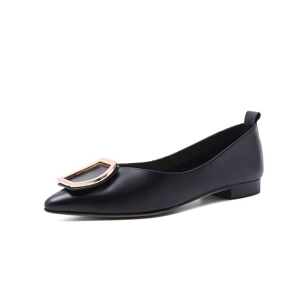 

2020 new spring flat shoes women's loafers genuine leather metal decoration sweet dating shoes ladies loafers mujer, Black