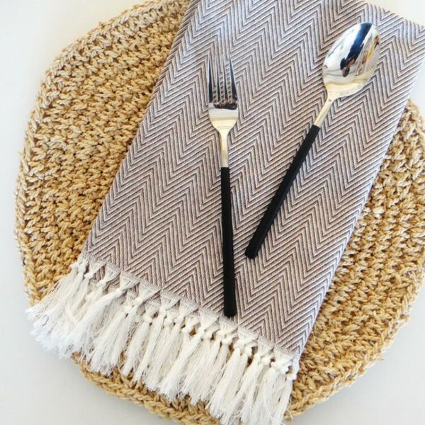 

38 x 62cm simple tassels table napkin cotton dessert table napkins towels kitchen dishcloth placemats