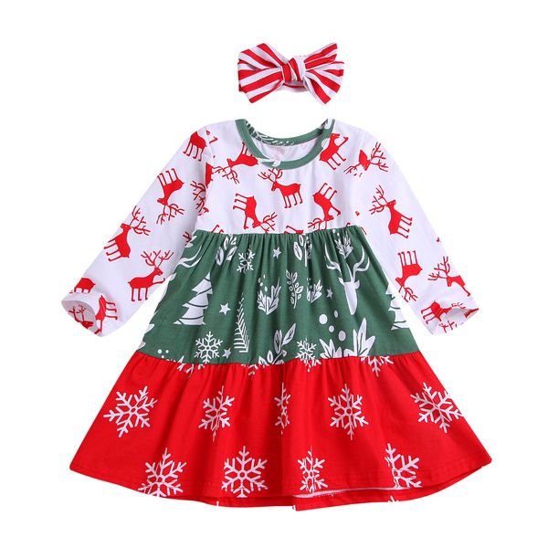 

2pcs toddler baby girl christmas dress ruffle long sleeve deer printed a-line skirt princess dress party outfits, Red;yellow