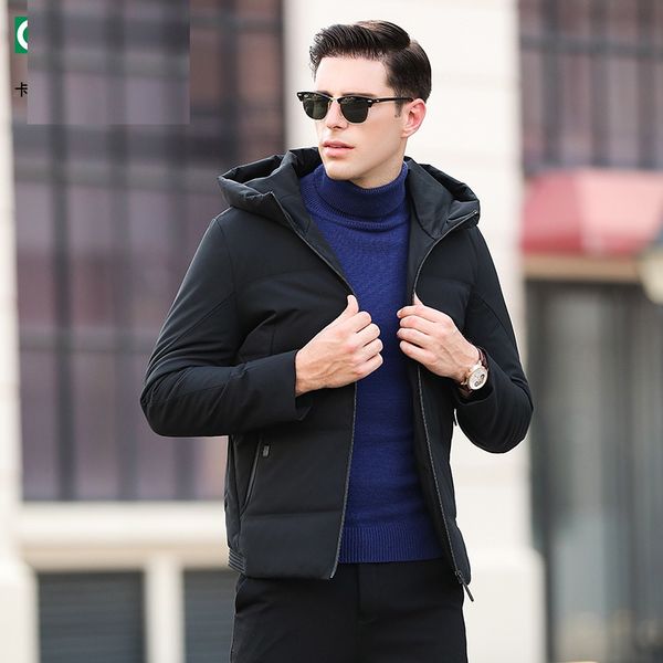 

men's duck down jacket hooded slim down coat for men male 8851, Black