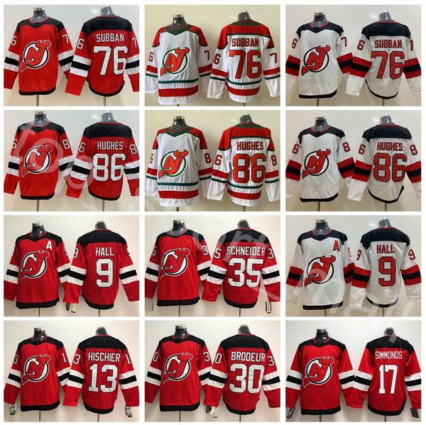 

new jersey devils hockey 76 pk subban jerseys 13 nico hischier 30 martin brodeur 35 cory schneider 86 jack hughes taylor hall wayne simmonds, Black;red