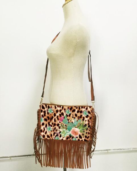 

Whole ale white leopard flower fringe bag tripe flower women ta el cro body bag and flower clutch bag