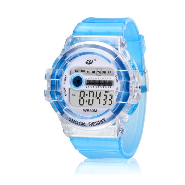 

fund transparent wrist watch more function noctilucent time waterproof motion wrist watch student electronics, Blue