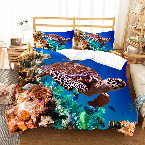 

double bedspread 3d underwater turtle printed home textiles with pillowcases bedding clothes  couple single size for kids