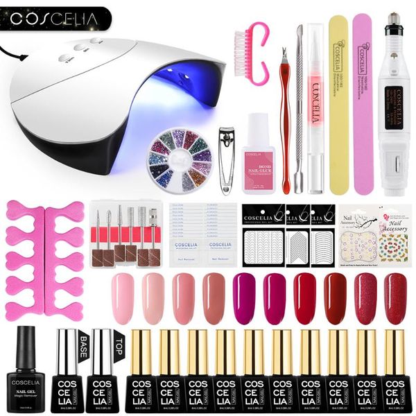 

nail art kits coscelia set uv led lamp dryer with gel polish kit soak off manicure tools electric drill for