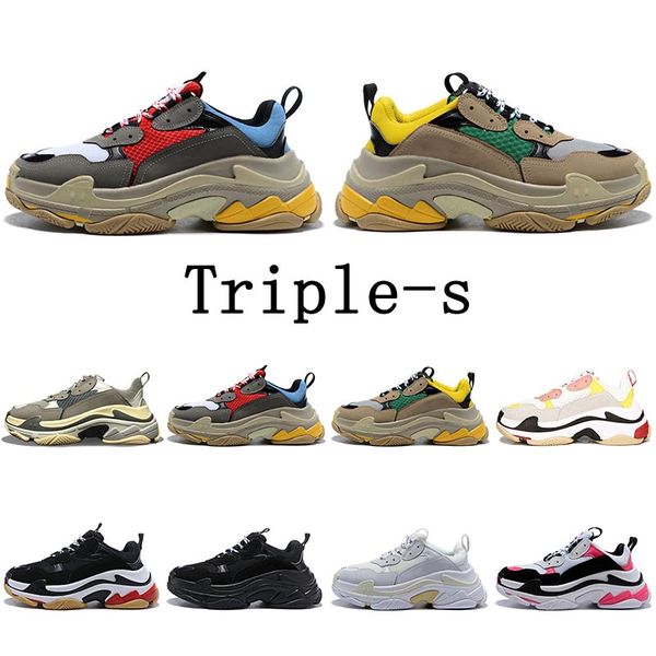 

new arrival triple-s of mens paris sports sneakers gym red blue beige green yellow pink women running shoes size 36-45, White;red