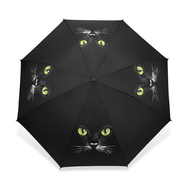 

three folding automatic umbrella women men guarda chuva compact black parasol winfproof ultra-light paraguas cute cat rain gear umbrellas