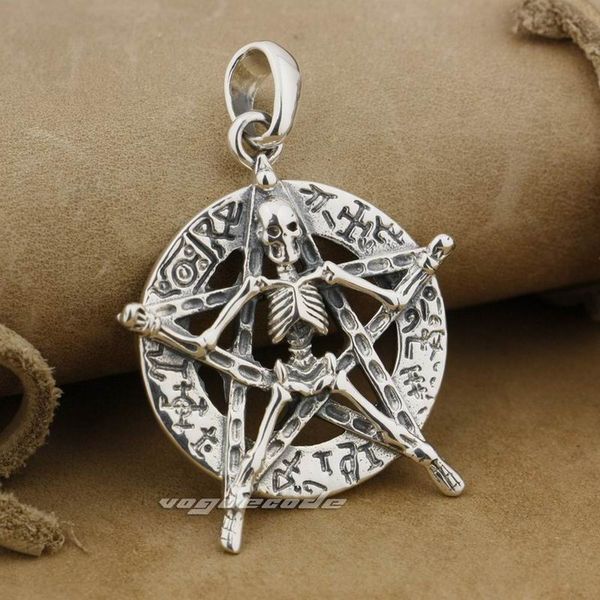 

925 sterling silver round star skull mens biker pendant 9j006 just pendant