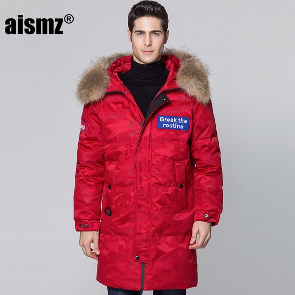 

aismz winter jacket men casaco masculino business casual long warm duck down jackets fur hooded waterproof coats thicken, Black