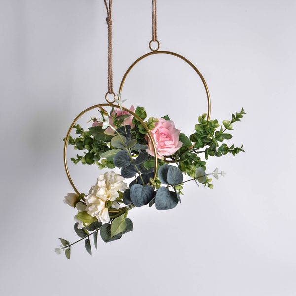

nordic wrought iron geometric wreath wall decoration artificial flower wedding pendant charm garland window decoration 1pc