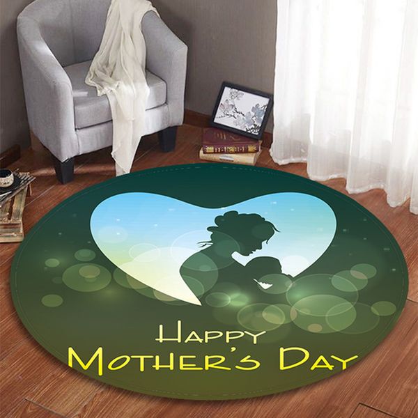 

heart happy mother's day pattern round area rug coral fleece flannel fabric anti-slip bath blanket for bedroom,living room