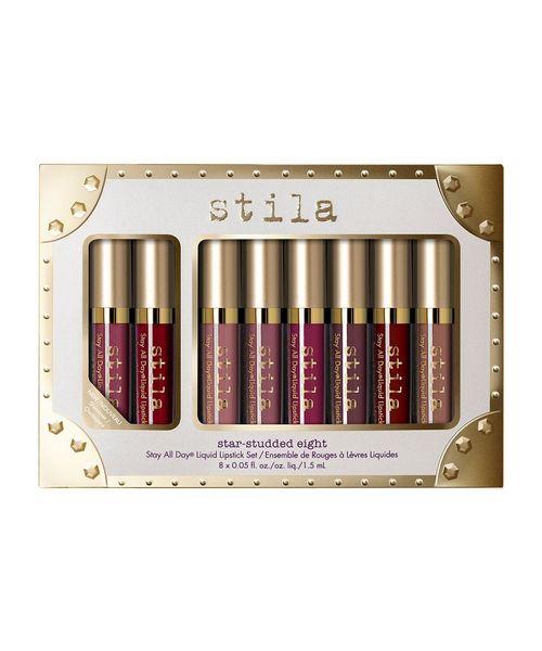 

stila star studded 8pcs liquid lipstick lip gloss set stay all days long lasting creamy shimmer liquid makeup set lip gloss lipstick