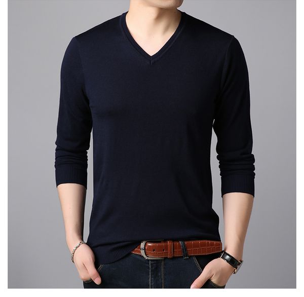 

male 2019 spring autumn thin knitting sweater men's v-neck long sleeve tide solid color sweaters, White;black