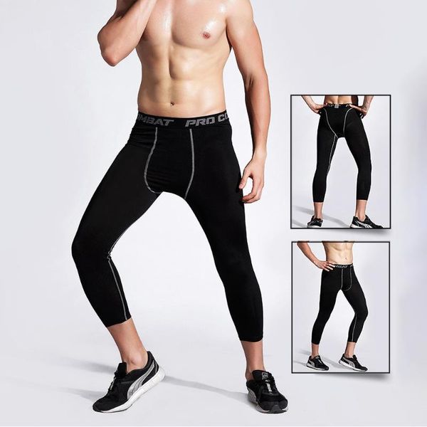 

fashion men's skinny pro cropped trousers for male sports fitness running compression perspiration quick-drying basketball train, White;black