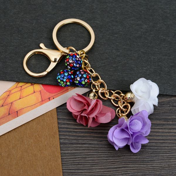 

fashion flowers keychain bag pendant car ornaments charm for women key chain buckle key ring porte clef eh651, Silver