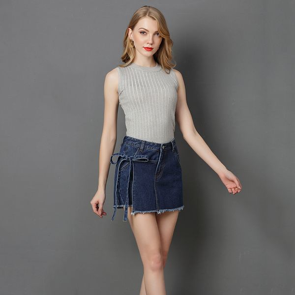 

joursneige jeans shorts women 2018 spring new blue denim shorts skirts casual tassel tie up mid waist jeans, White;black