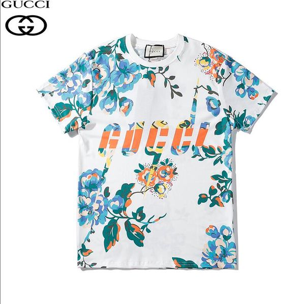 

2020 t-shirt ladies cotton solid color ring striped letters bear print casual shirt short-sleeved shirt floral printing, White