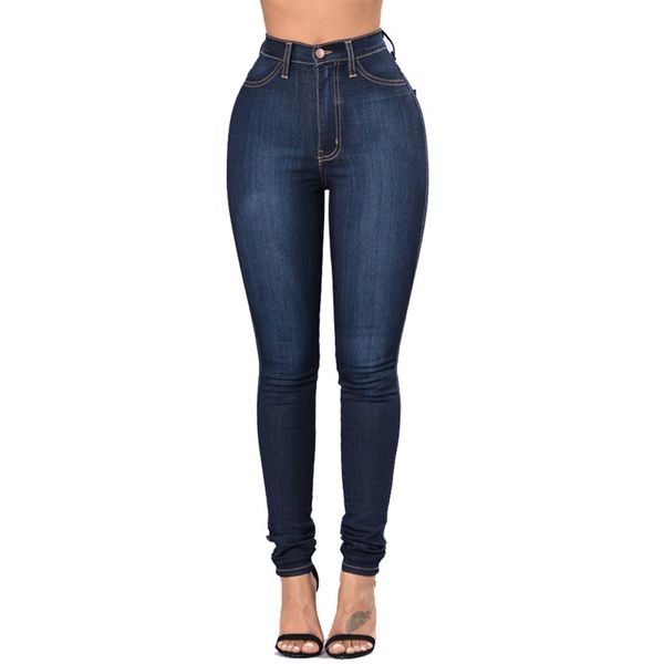

2018 high waist skinny women jeans ladies trousers stretch casual vintage woman pants, Blue