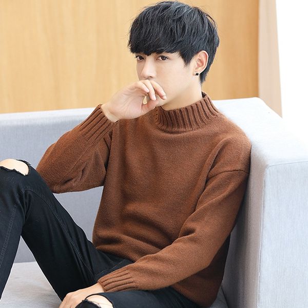 

mlxslky 2018 new men's autumn solid color turtleneck slim sweater men's winter warm sweater, White;black
