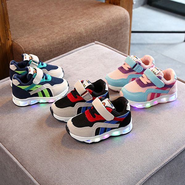 

size 21-30 children's led shoes boys girls lighted sneakers glowing shoes for kid sneakers boys baby with luminous sole, Black