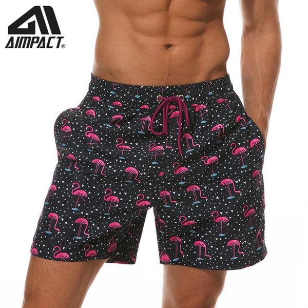 

aimpact mens beach shorts casual 3d print flamingo medium length summer swimwear shorts drawstring surfing trunks pants am2202