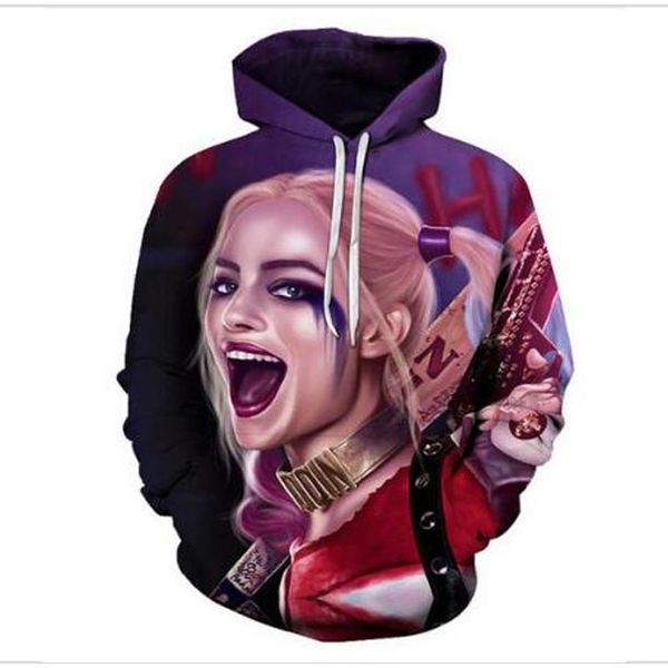 

fashion men hoodies couples harley quinn3d print hoodie casual streetwear hoody sweatshirt rr04, Black