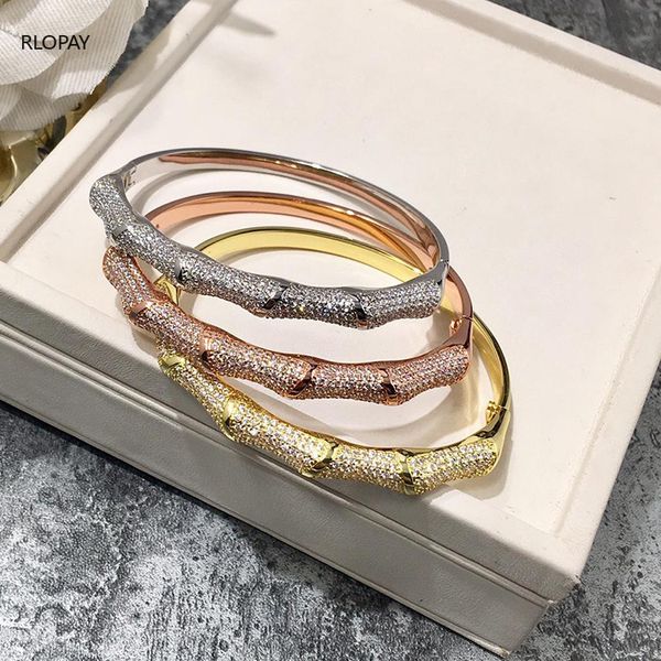 

copper material bamboo shape ladies hand bangles with full cubic zircons open trendy women jewellery, Black